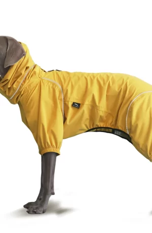 dog raincoat with legs waterproof breathable yellow