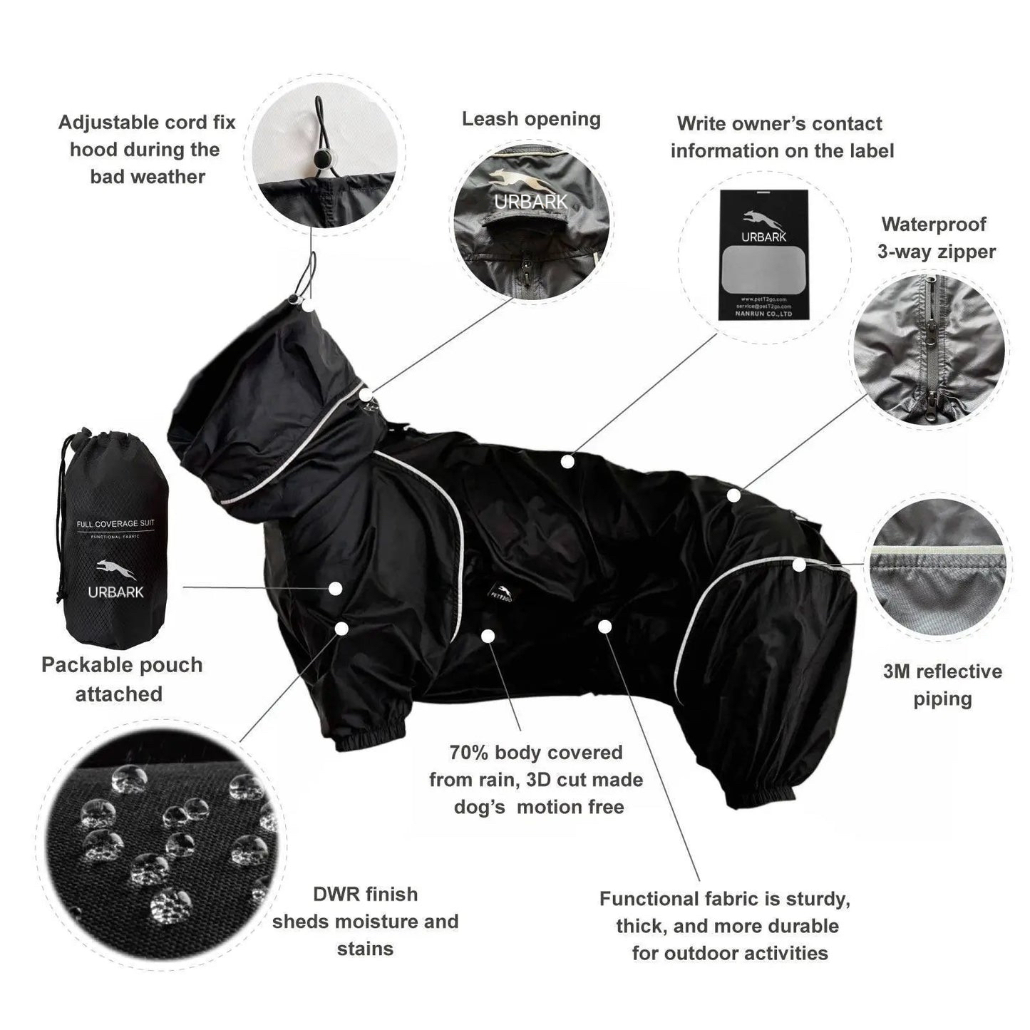 URBARK Dog Lightweight Windbreaker-Dog Outdoor Jacket-Coal Black - Image 3