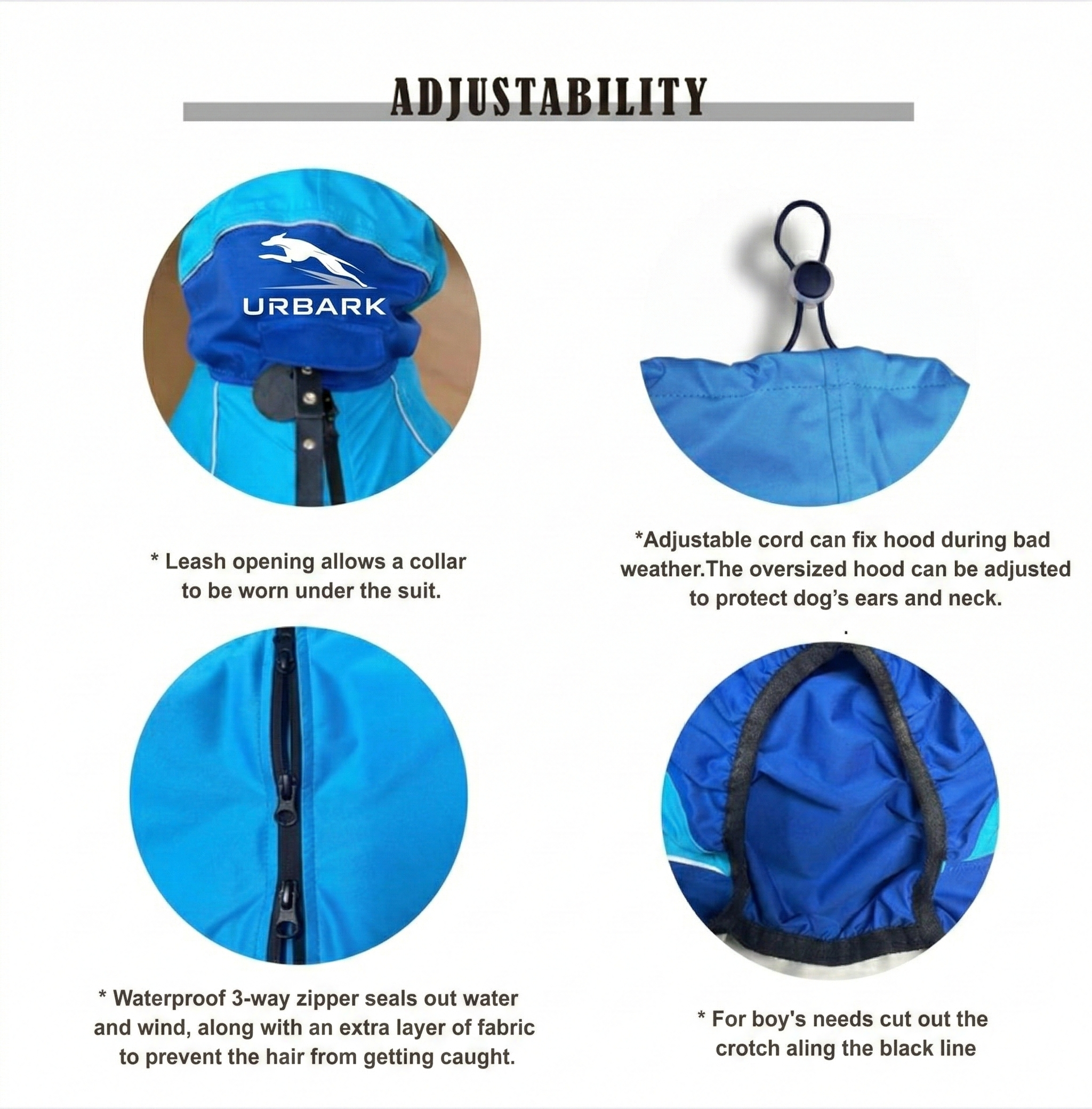 Dog Breathable Raincoat with Legs - Waterproof Hooded Raincoat (Sky Blue) - Image 3
